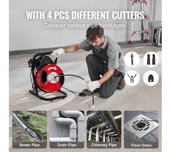 50ft ilgio kanalizacijos valiklis su 4 pjovikliais4