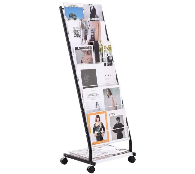 Brošiūrų stovas 6 lentynų, su ratukais0