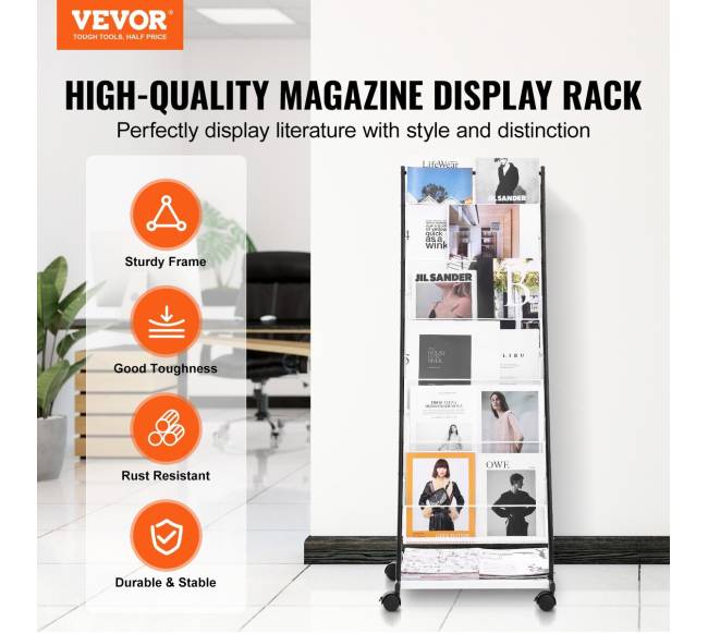 Brošiūrų stovas 6 lentynų, su ratukais1