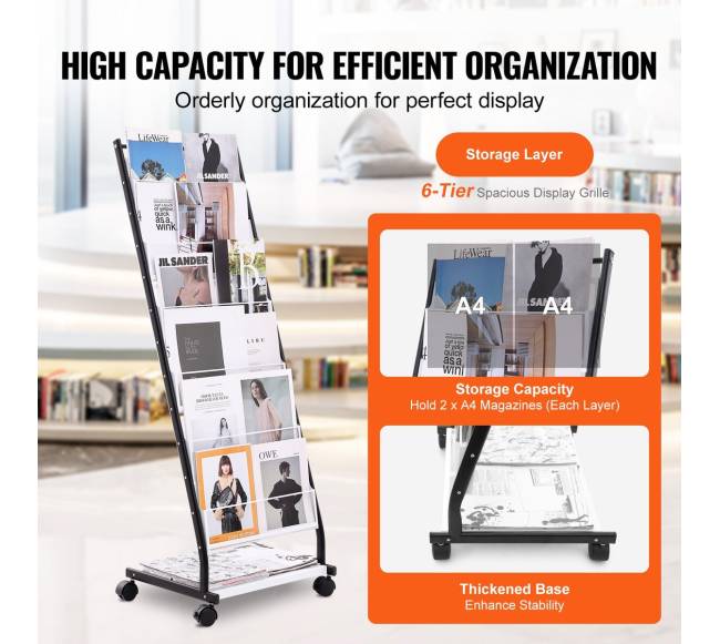 Brošiūrų stovas 6 lentynų, su ratukais2