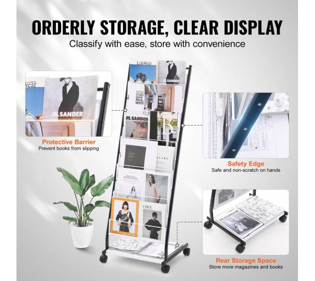 Brošiūrų stovas 6 lentynų, su ratukais3