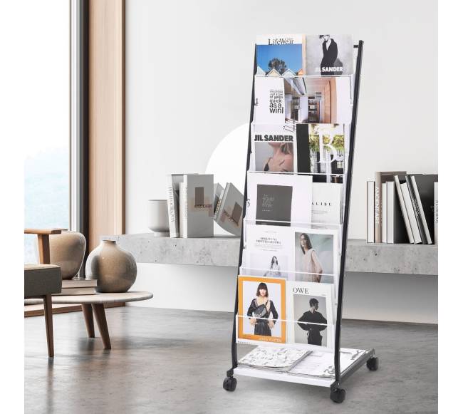 Brošiūrų stovas 6 lentynų, su ratukais7