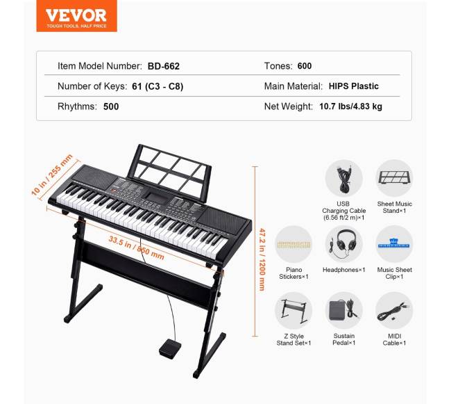Elektrinis klavišinis pianinas su reguliuojamu stovu6