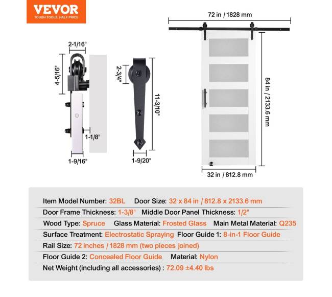 Medinės ir stiklinės stumdomos durys su įrangos komplektu6