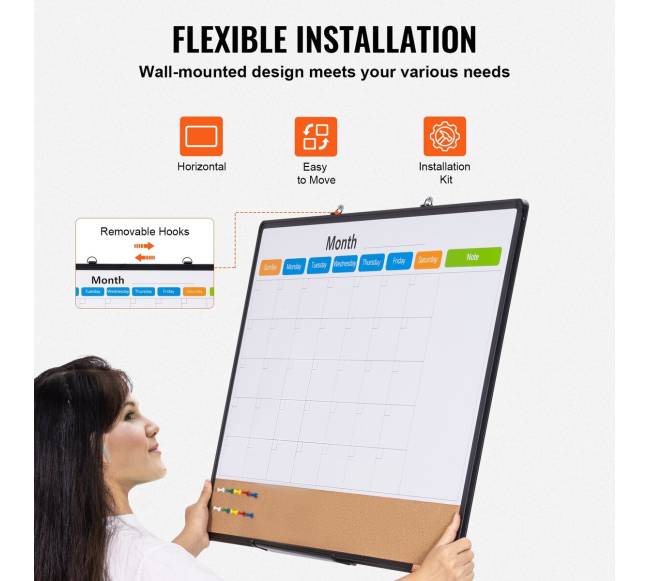 Mėnesinis kalendorius baltos ir kamštinės lentos derinys4