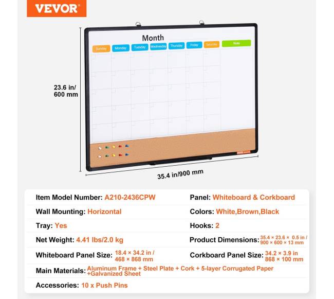 Mėnesinis kalendorius baltos ir kamštinės lentos derinys6