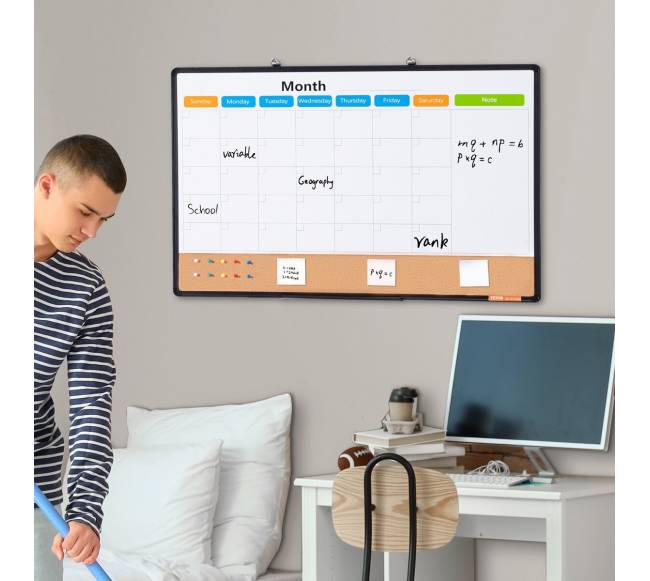 Mėnesinis kalendorius baltos ir kamštinės lentos derinys7