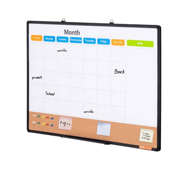 Mėnesinis kalendorius baltos ir kamštinės lentos derinys9