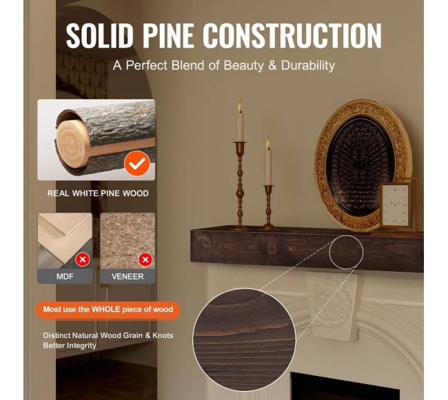 Zidinio lentyna baltos pušies, 183 cm, šviesiai ruda3