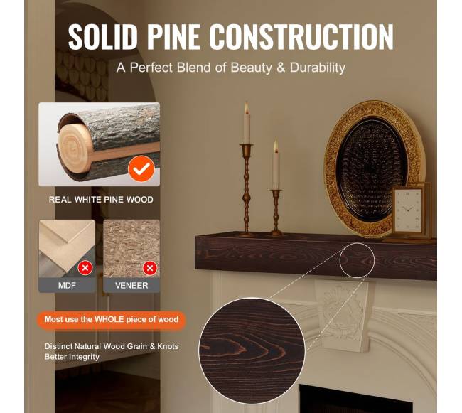 Rusvi medinė židinio lentyna 183 cm3