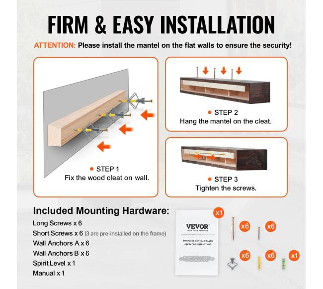 Rusvi medinė židinio lentyna 183 cm4