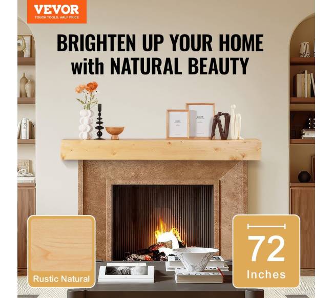 Medinė židinio lentyna 183 cm natūrali1