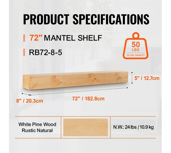 Medinė židinio lentyna 183 cm natūrali2