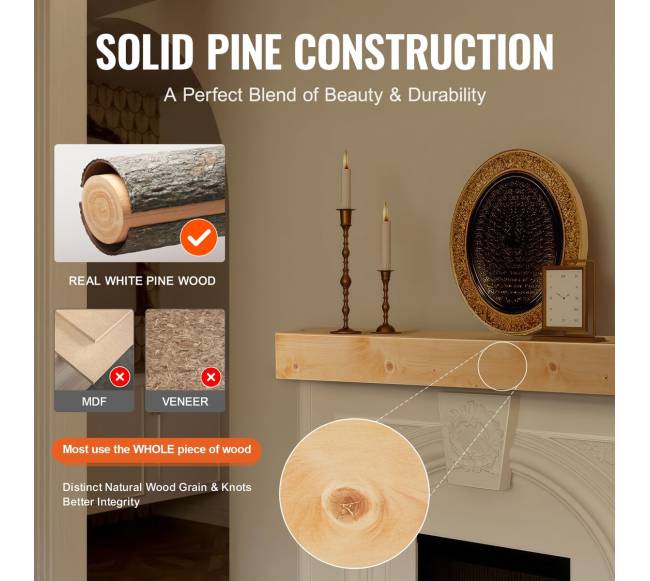 Medinė židinio lentyna 183 cm natūrali3