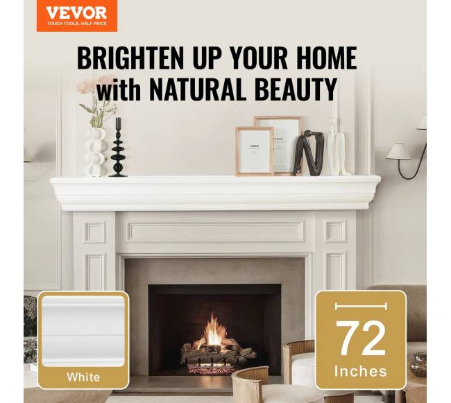 Židinys medinė lentyna, balta 183 cm1