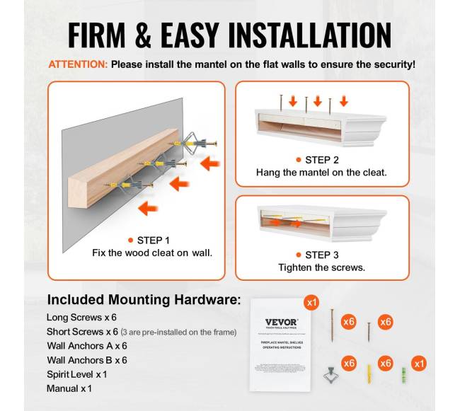 Židinys medinė lentyna, balta 183 cm4