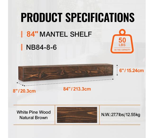 Židinio medinė lentyna 213 cm, ruda2