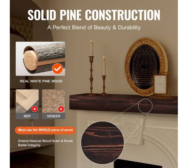 Židinio lentyna medinė rústinė 48 cm ruda3