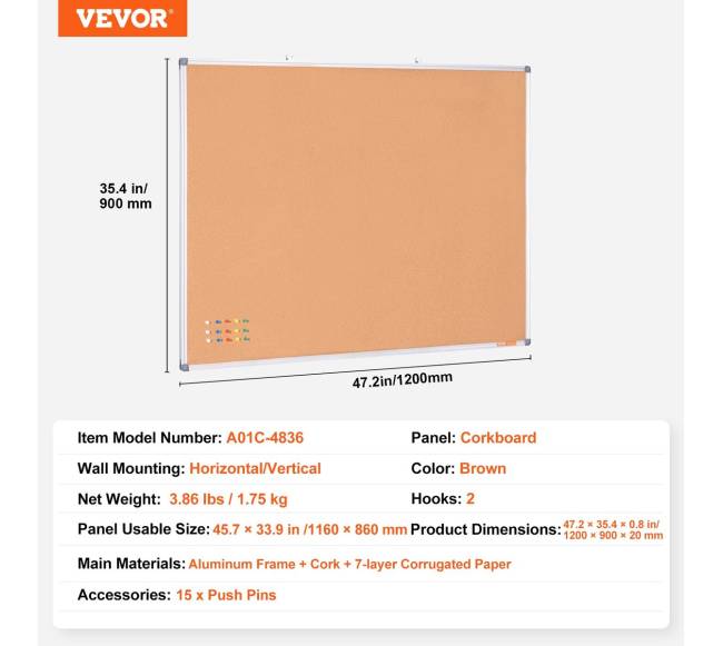 122x91 cm kamštinė lenta su smeigtukais6