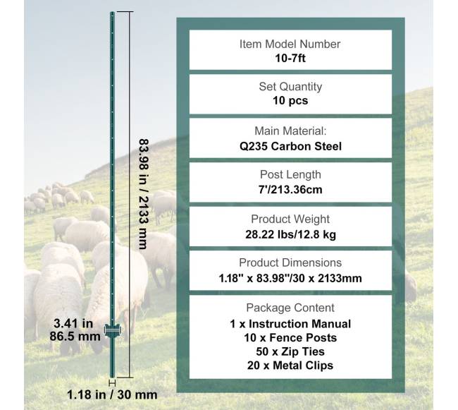 2,1 m ilgio metalo tvoros stulpų rinkinys, 10 vnt.6