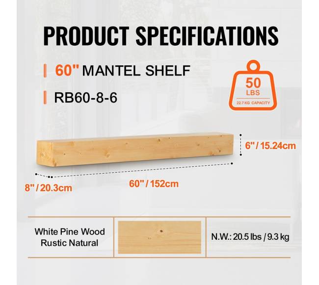 Židinio mantijos medinė lentyna 152 cm natūrali2