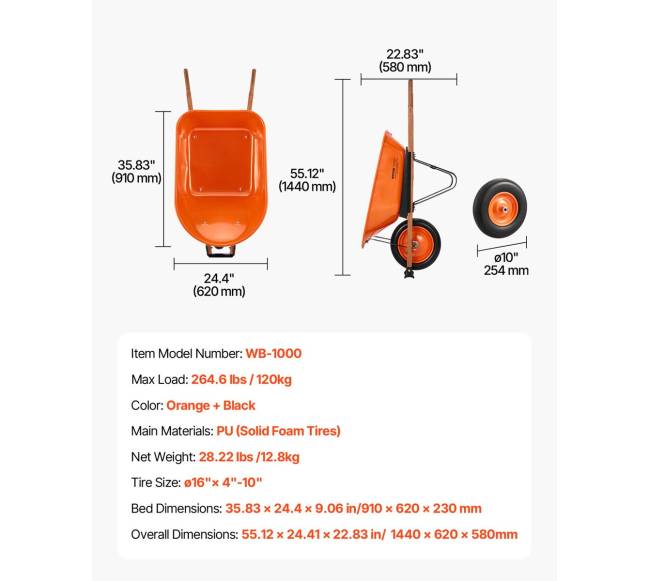 Vienaro irklo sodininkytojų vežimėlis, talpa 120 kg6