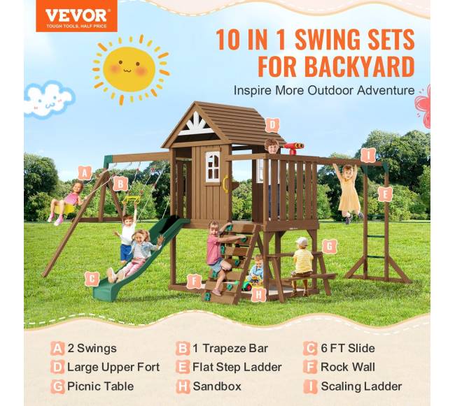 Medinė sūpynių aikštelė su čiuožykla1