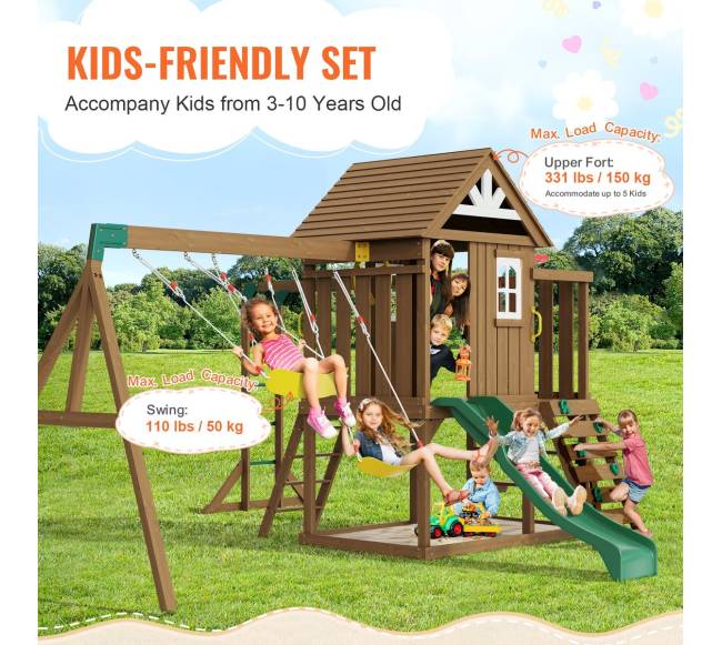 Medinė sūpynių aikštelė su čiuožykla2