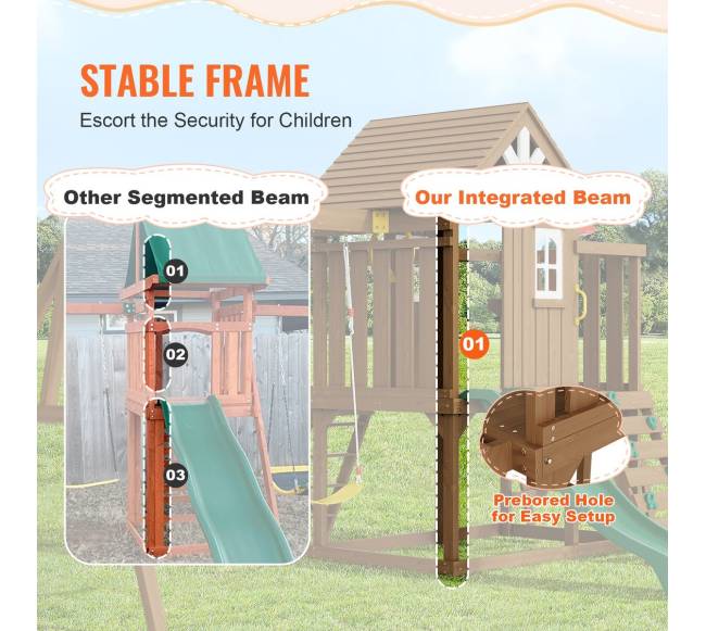 Medinė sūpynių aikštelė su čiuožykla3