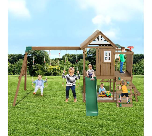 Medinė sūpynių aikštelė su čiuožykla7