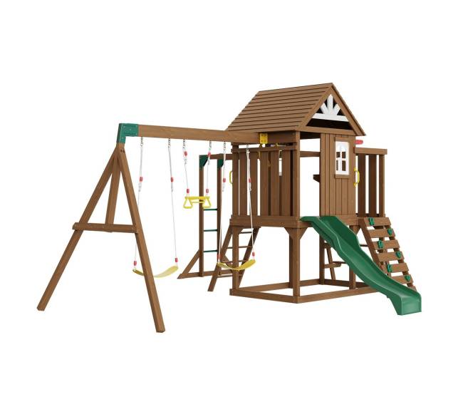 Medinė sūpynių aikštelė su čiuožykla10