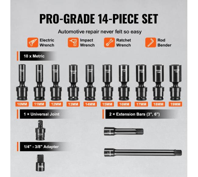 360 laipsnių sukinamų smūginių galvučių rinkinys, 14 vnt.2