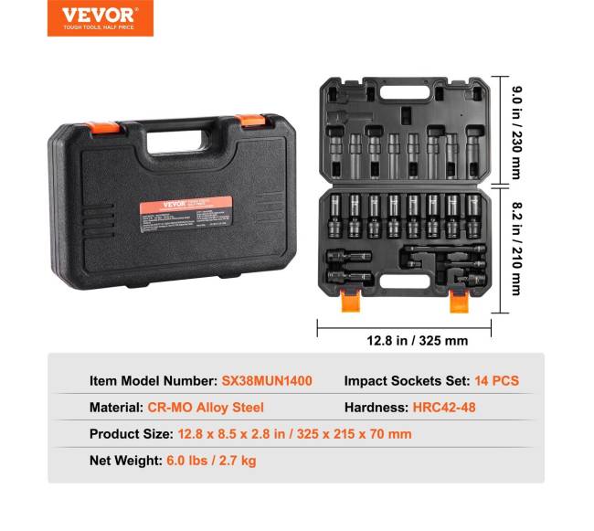 360 laipsnių sukinamų smūginių galvučių rinkinys, 14 vnt.6