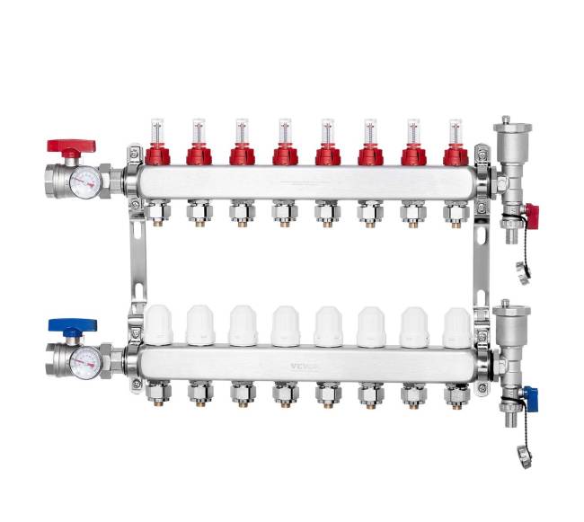 8 šakų grindinio šildymo kolektorius PEX vamzdžiams0