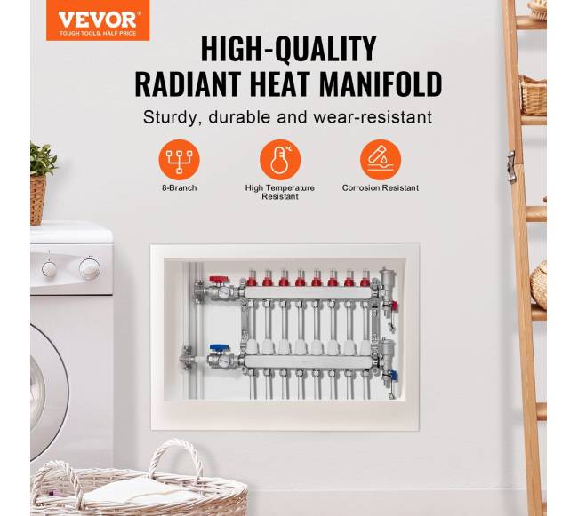 8 šakų grindinio šildymo kolektorius PEX vamzdžiams1