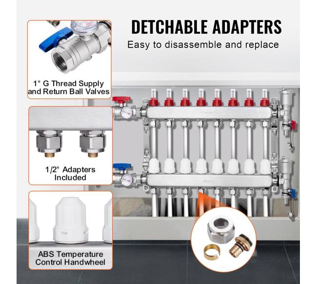 8 šakų grindinio šildymo kolektorius PEX vamzdžiams2