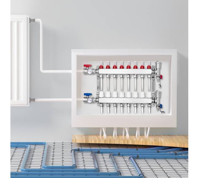 8 šakų grindinio šildymo kolektorius PEX vamzdžiams7