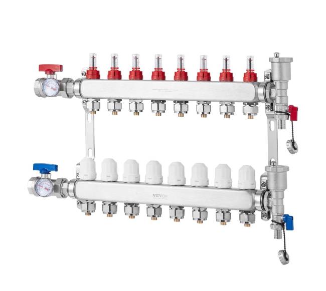 8 šakų grindinio šildymo kolektorius PEX vamzdžiams9