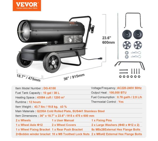 100000 Btu dyzelinio oro šildytuvas su termostatu6