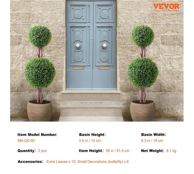 2 vienetų 91,4 cm dirbtiniai buksmedžio medžiai6