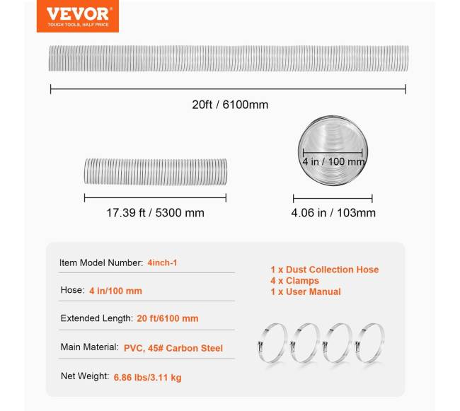 4 x 20 pėdų dulkių surinkimo žarna6