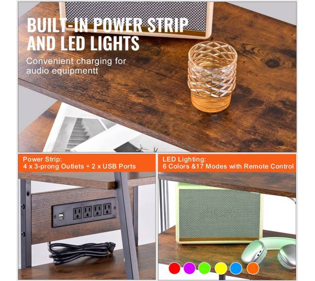 Medijos stovas su LED apšvietimu ir rozetėmis3