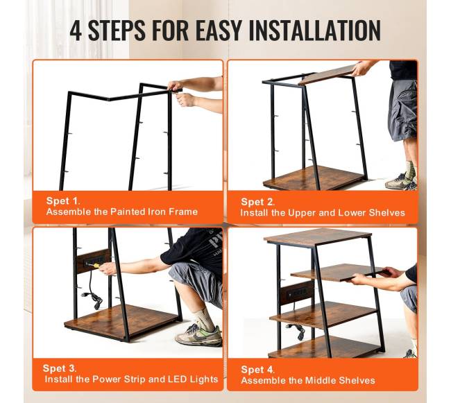 Medijos stovas su LED apšvietimu ir rozetėmis4