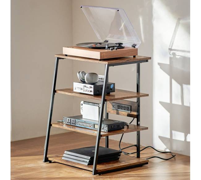 Medijos stovas su LED apšvietimu ir rozetėmis7