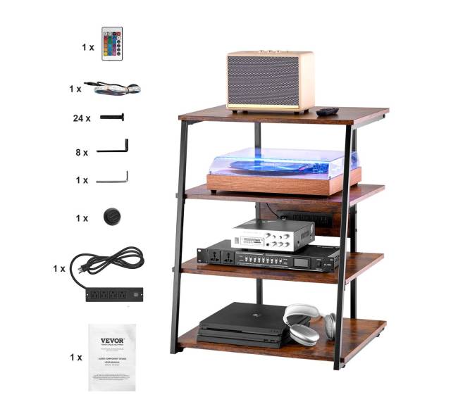 Medijos stovas su LED apšvietimu ir rozetėmis8