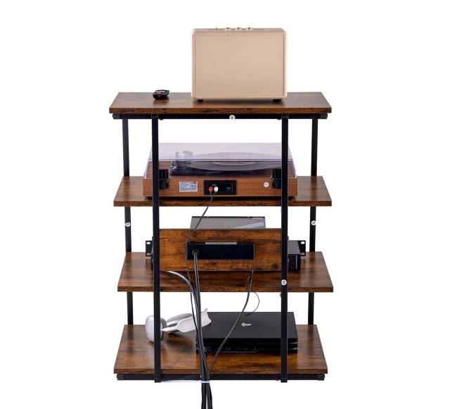 Medijos stovas su LED apšvietimu ir rozetėmis9