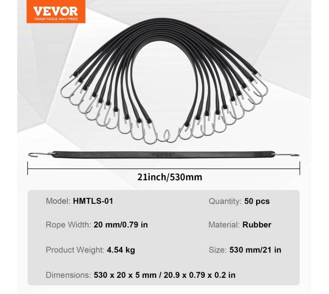 50 vienetų plokščių guminių tampų rinkinys su S-kabliuku6