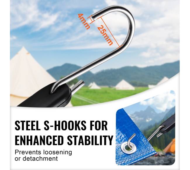 Plokšti bungee dirželiai su S formos kabliukais, 10 vnt4