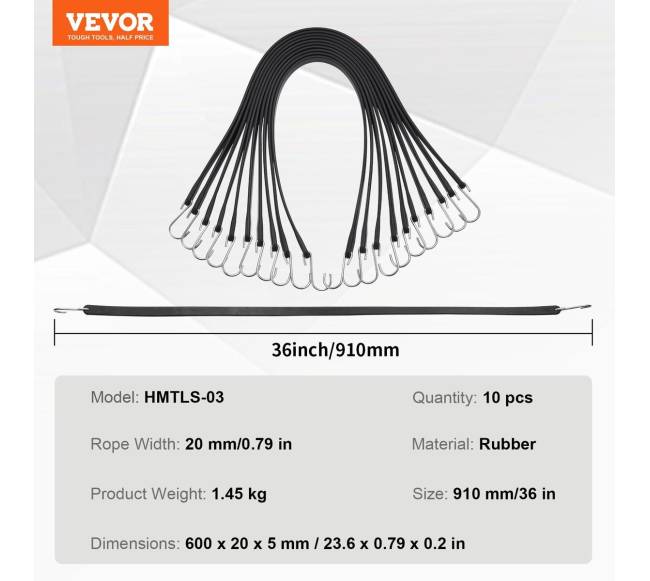 Plokšti bungee dirželiai su S formos kabliukais, 10 vnt6