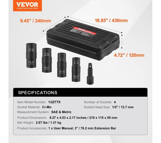 Ratų veržlių antgalių rinkinys su 12 įvadu6